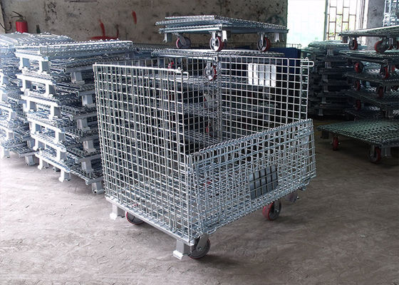 Verplaatsbare opvouwbare draadcontainer, stalen draadkooi met gegalvaniseerde oppervlaktebehandeling