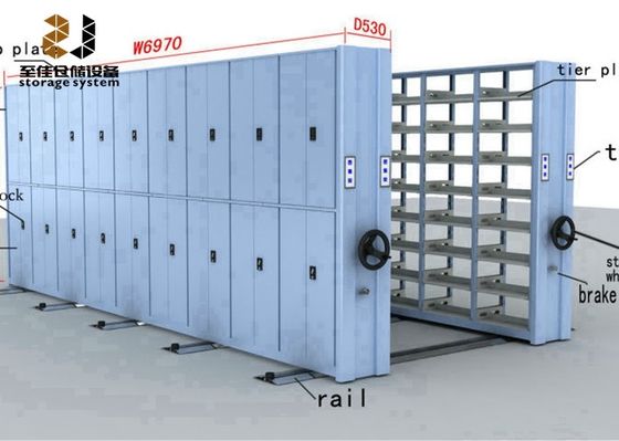 Grijzige verplaatsbare archiefkasten Plank systeem Hoge dichtheid bibliotheek planken systemen